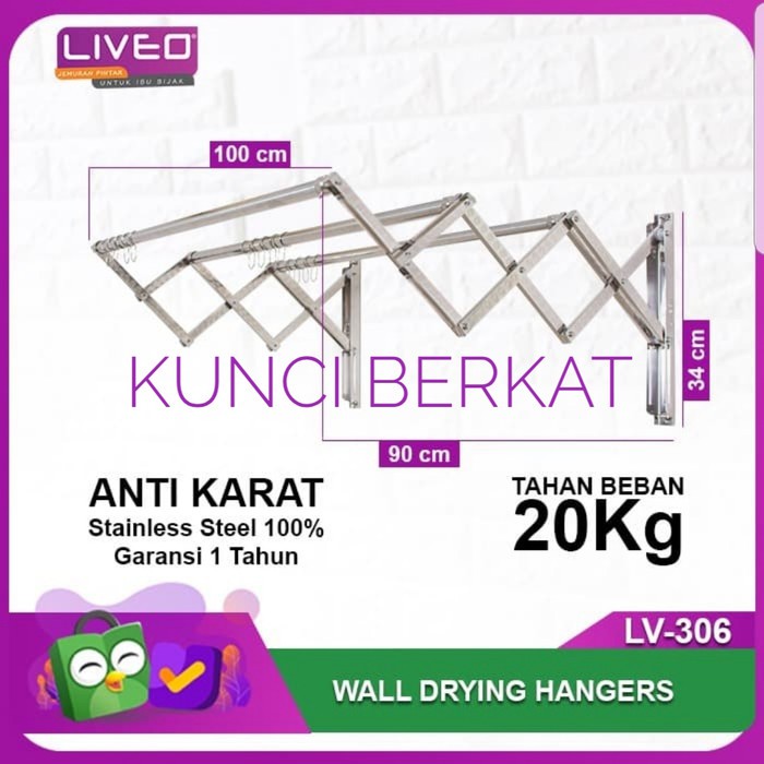 Jemuran Dinding Liveo LV 306/Gantungan Handuk Tarik/Jemuran Baju