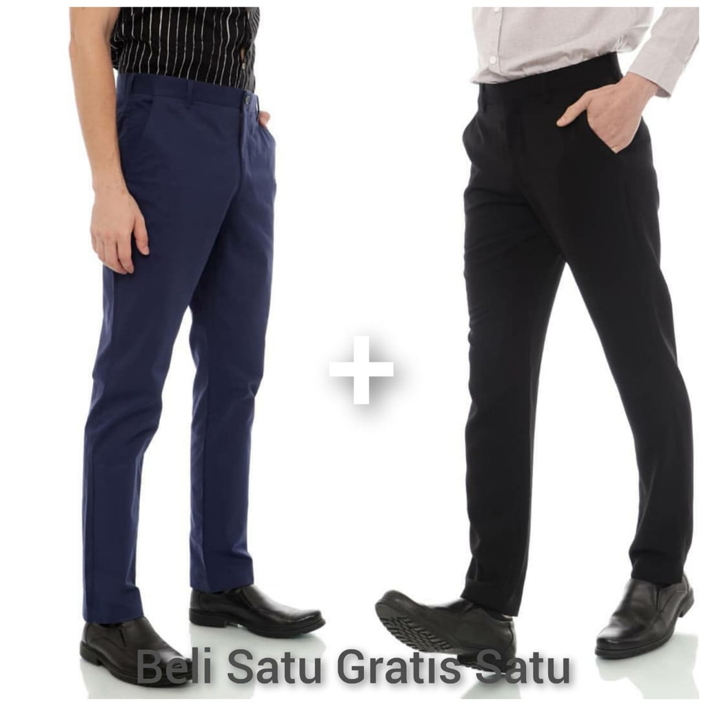 PROMO BELI 1 DAPAT 2 CELANA BAHAN PRIA KERJA KANTOR SLIMFIT KAIN DASAR WOOL PREMIUM