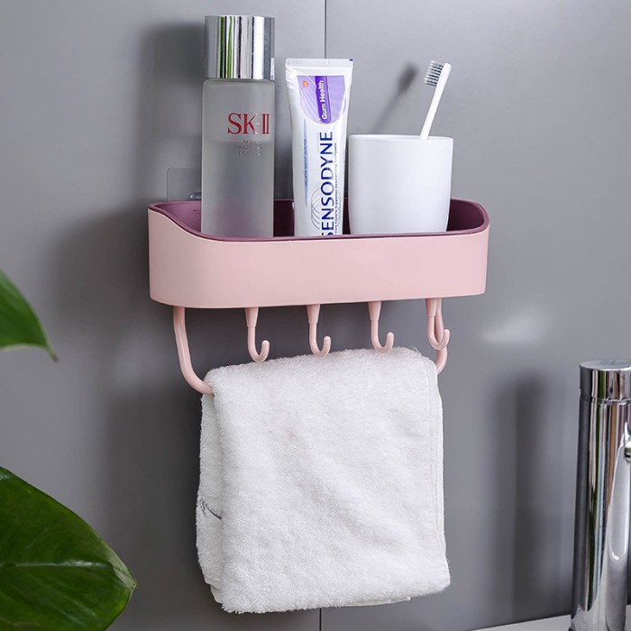 [RESTOCK] Rak Kamar Mandi Dengan Lem Perekat Rak Sabun Kamar Mandi Dinding Hook - PINK
