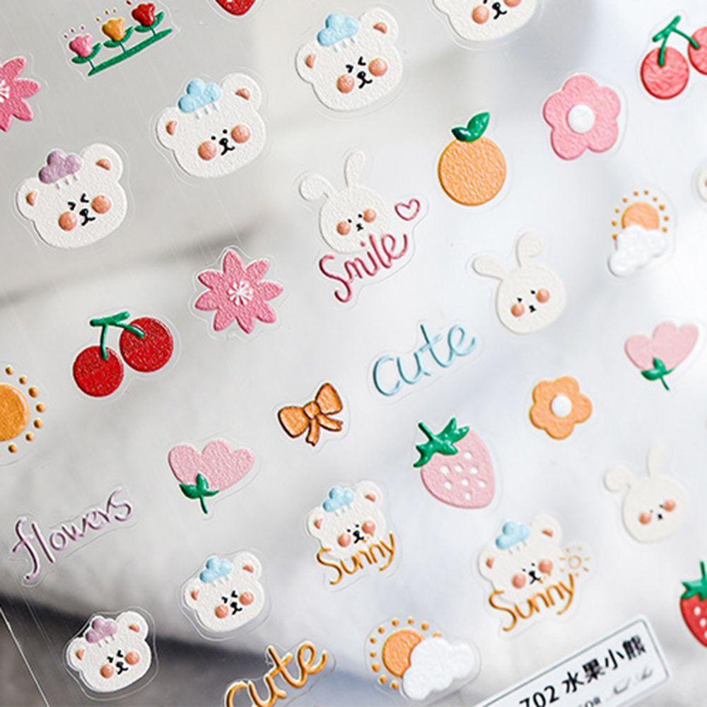 Agustina Hewan Nail Art Stiker Kartun Ultra-Tipis Es Krim Strawberry Aplikasi Beruang Kecil Manicure Aksesoris