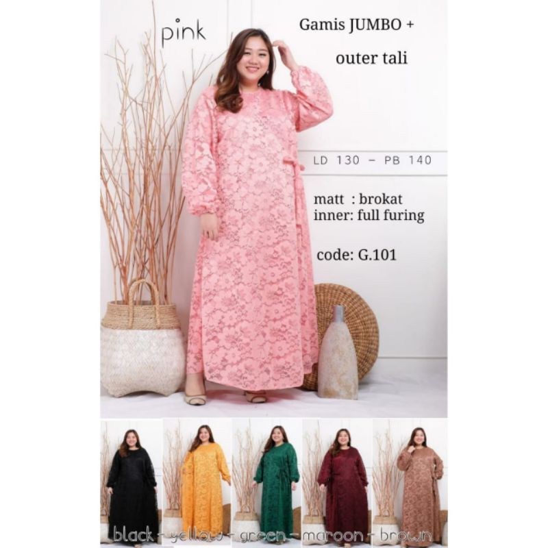 Gamis brokat brukat full furing jumbo bigsize LD 130 CM FIT 5L XXXXL