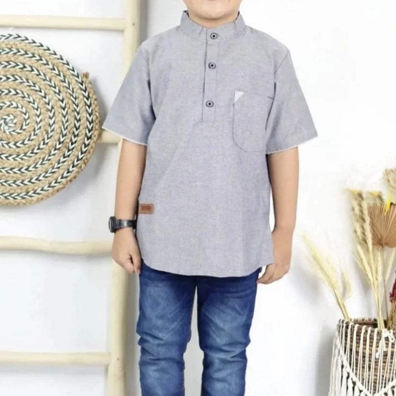 Baju Koko Anak Laki Laki IBROHIM Bahan Cotton Oxford Atasan Anak Muslim Lengan Pendek Kerah Shanghai Diskon Murah Berkualitas