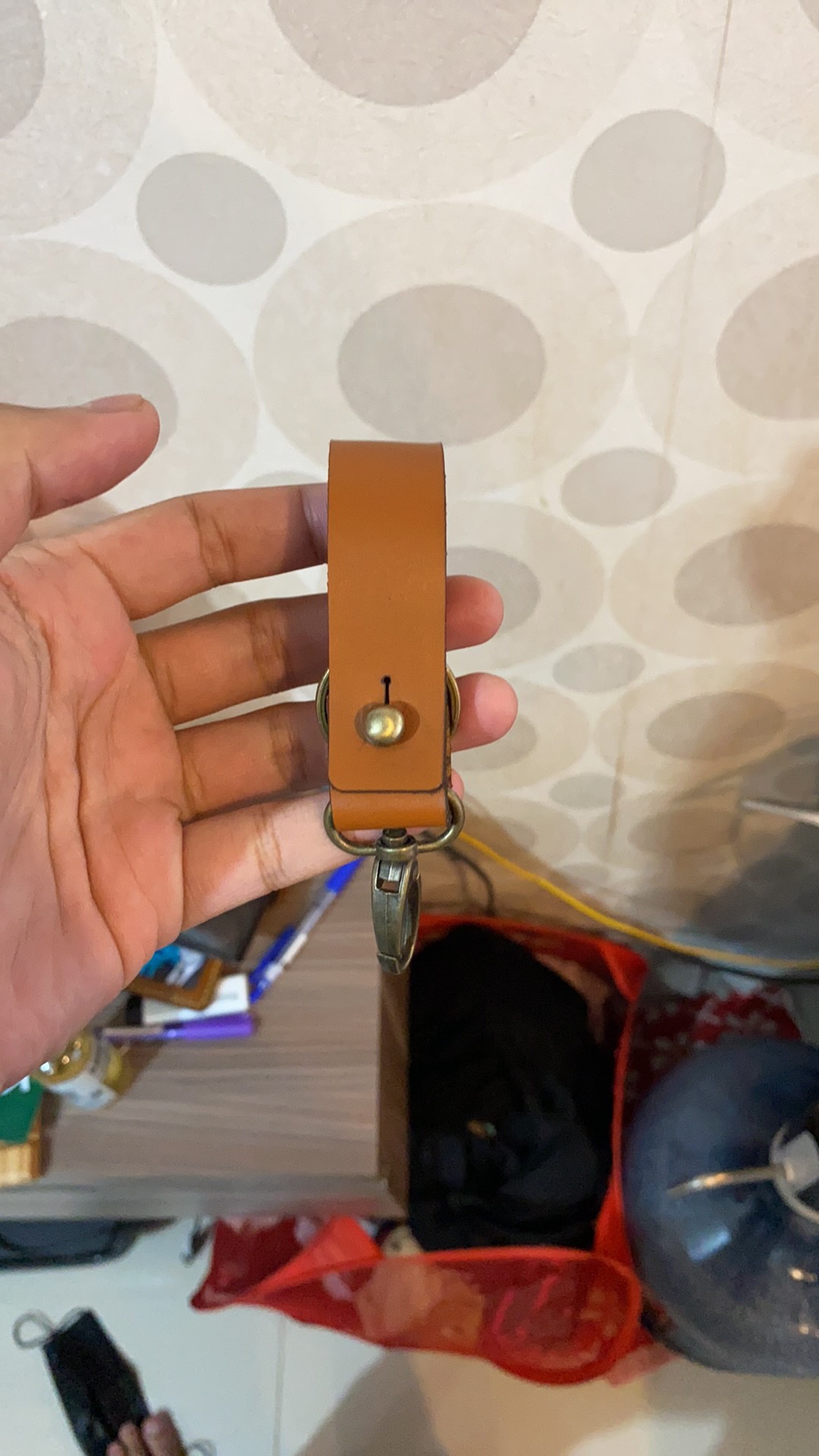 Gantungan Kunci Kulit Asli Leather Keychain Tan Hook Bronze - Phkc086