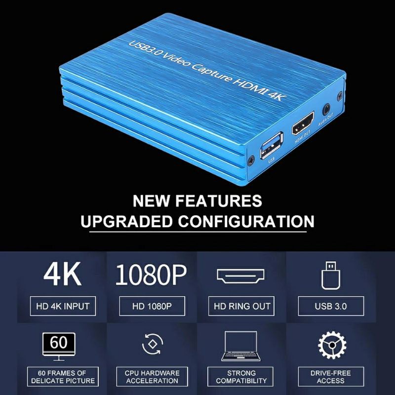 4K HDMI to USB 3.0 Video Capture 1080P With Mic In & Audio Out
