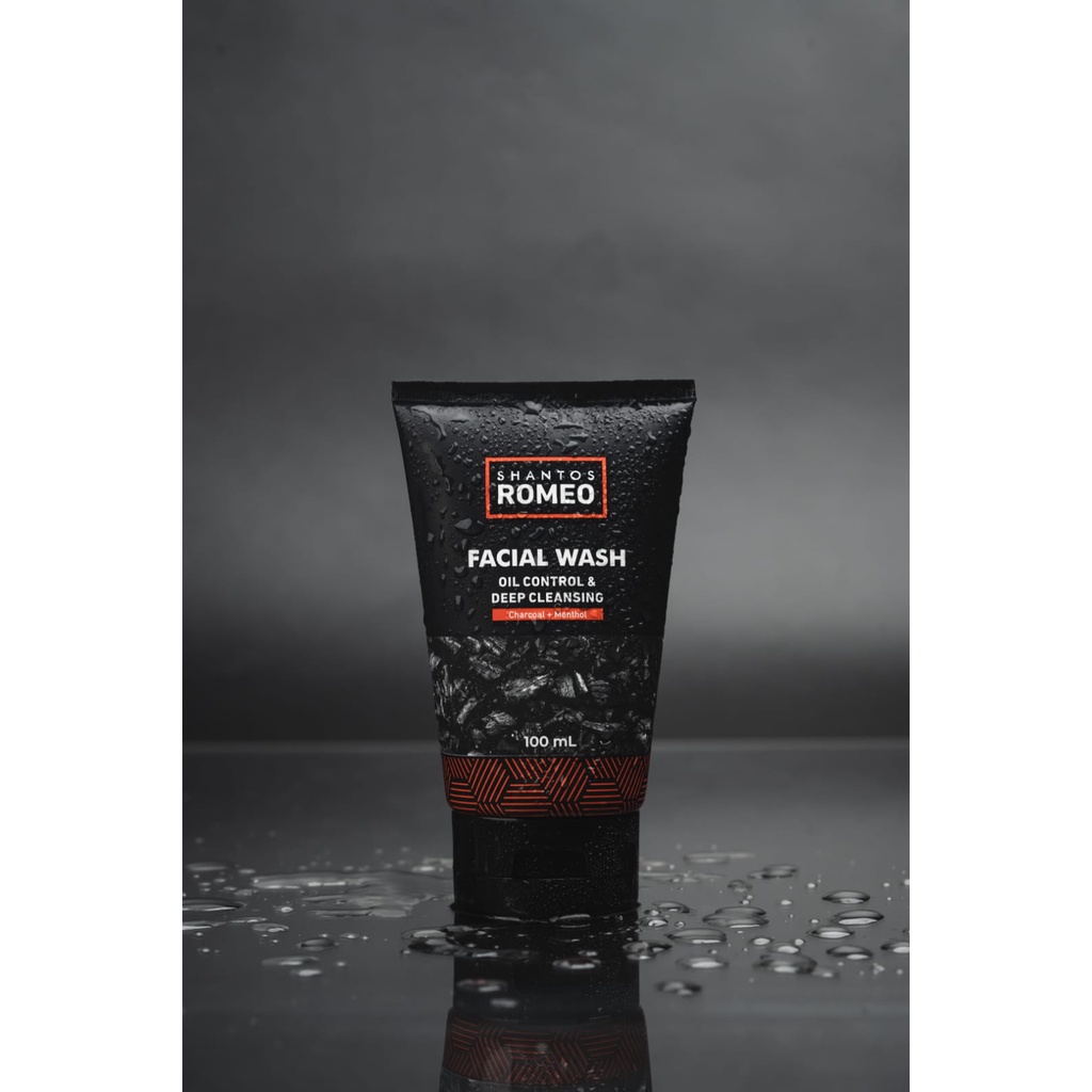 Shantos Romeo Facial Wash Oil Control &amp; Deep Cleansing Charcoal + Menthol 100ml Sabun Wajah