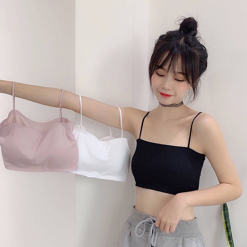 Blackpink Bra Kemben Ice Silk BH Tanktop Atasan Wanita Tali Tanpa Kawat Tengtop Tank Top Cewek Seamless Crop Top 1005