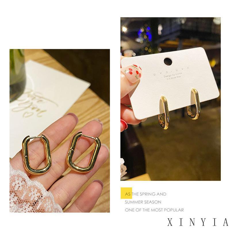 2023 Fashion Korea Anting -anting emas persegi baru Anting Stud Bentuk Persegi Lapis Emas Gaya Retro