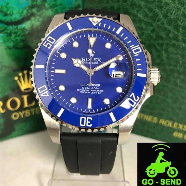 COD Promo Jam Tangan Rolex Submariner Rubber Blue Matic Premium Kaca Anti Gores