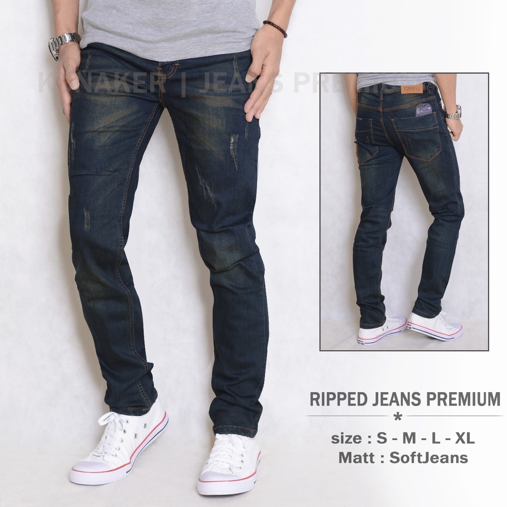 Celana Panjang Ripped Jeans Pria Premium / Celana Jeans Ripped Soft Jeans Kunaker original / Celana Jeans Pria / Celana Panjang Pria Sobek / Celana Panjang Pria Terbaru