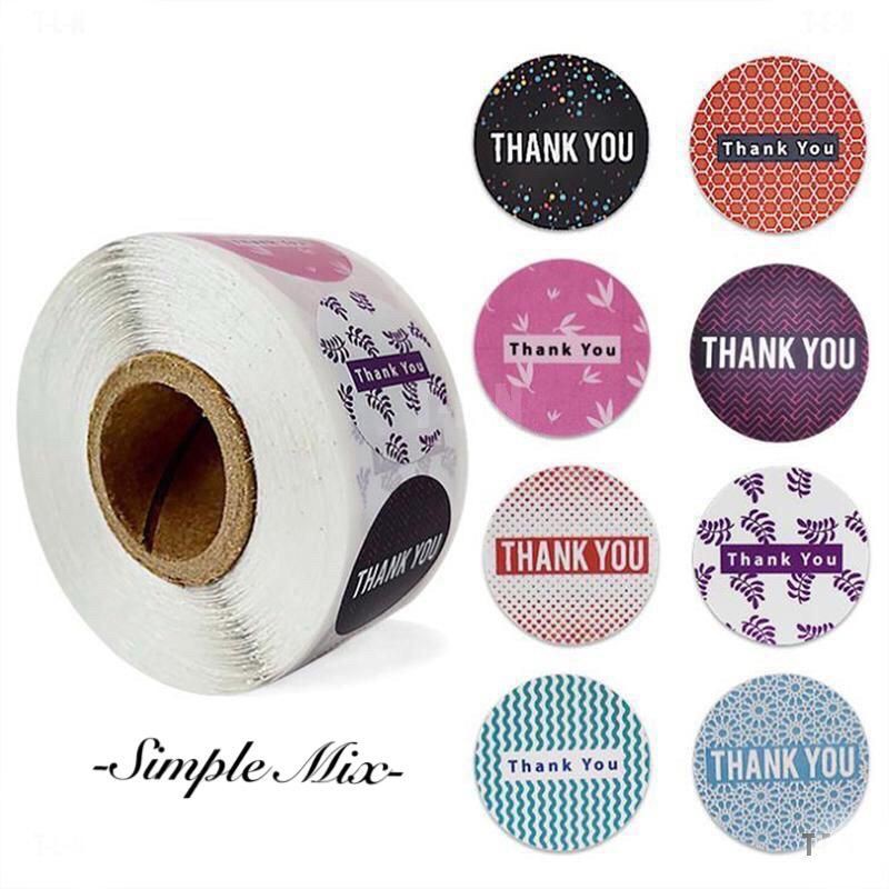Stiker lebel motif bulat thank you / tempelan stiker tulisan thanks you isi 100 pcs-Simple Mix
