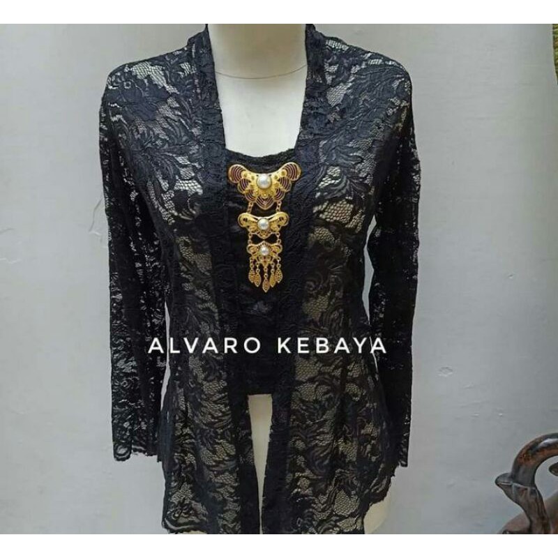 Atasan kebaya brokat halus stretch - kebaya kutubaru brukat modern wisuda halus tidak gatal strait melar-Hitam