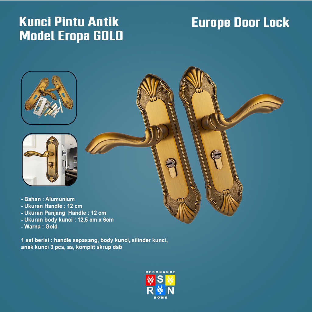 Full Set Gagang Kunci Pintu Rumah Gaya Eropa Modern / Door Handle Premium Resonance Home