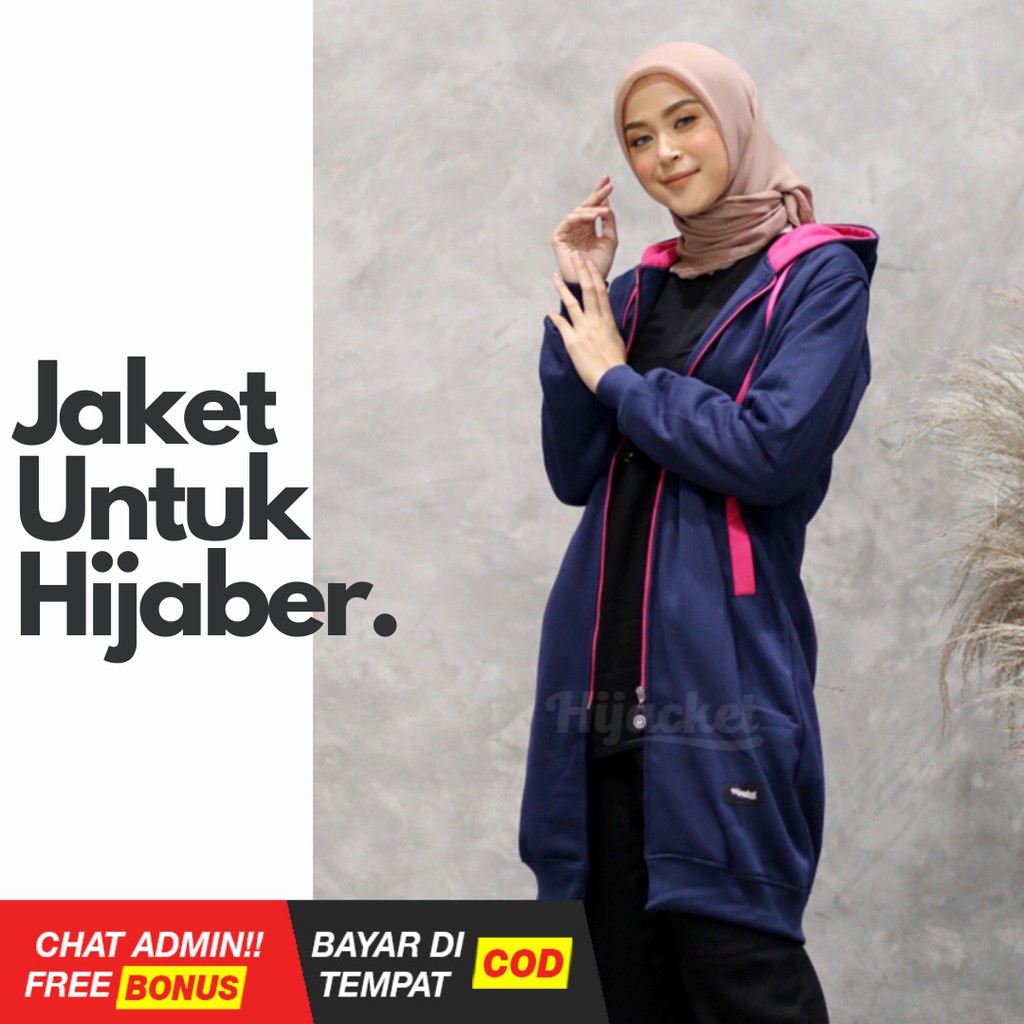 HIJACKET BASIC NAVY | HIJAKET JAKET HIJAB PANJANG WANITA MUSLIMAH SYAR'I