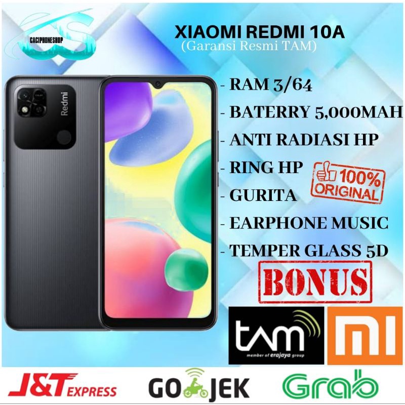 Xiaomi Redmi 10a TAM Ram 4GB Rom 64 GB 3/32 & 4/64GB Garansi Resmi Tam 1 Tahun