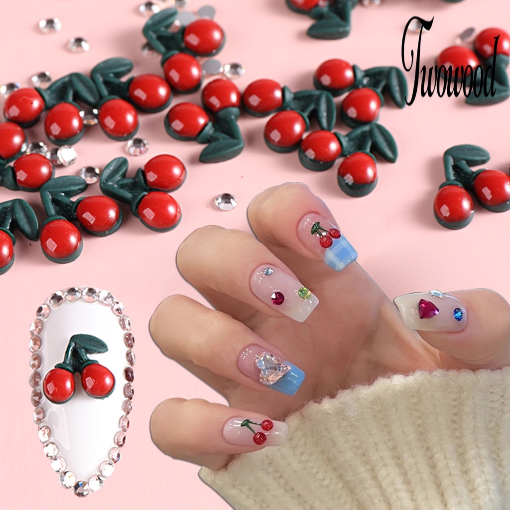 20 / 40 Pcs Aksesoris Kuku Desain Cherry 3D Untuk Dekorasi Manicure