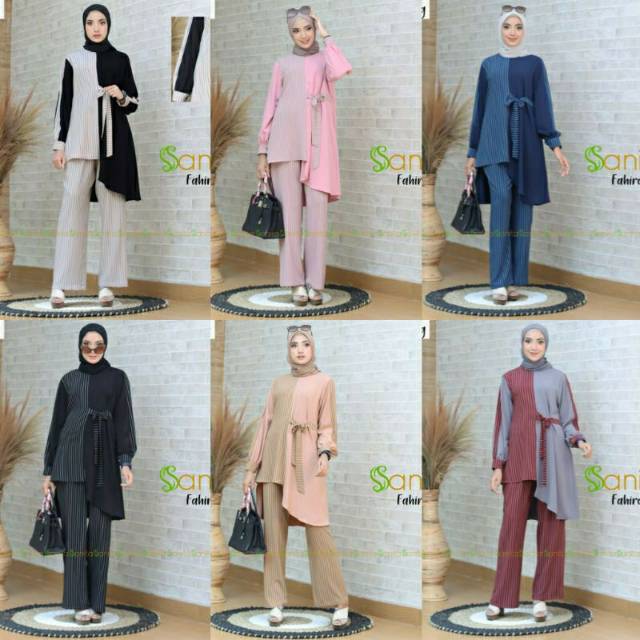 READY Fahira set atasan celana ORIGINAL By Sanita Hijab | tunik stripe | tunik ld106 | tunik set
