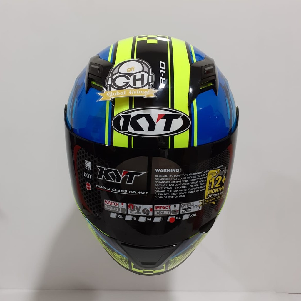 HELM KYT R10 #4 BLACK YELLOW BLUE KYT R-10 #4 KYT R-10 SMOKE VISOR