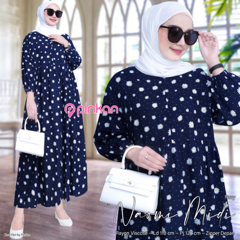 [midi dress] aneka motif midi dress bahan rayon viscose busui friendly