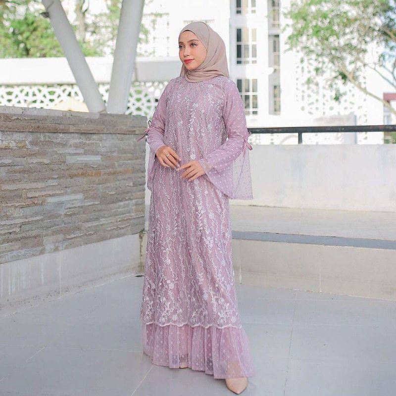 COD✔ MAXI GELA / MX GELA / S M L XL / Baju Pesta Wanita Muslim Kondangan Brukat Mewah / DRESS TILE M