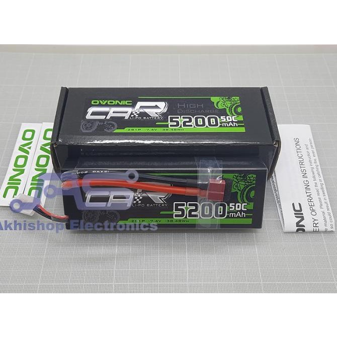 Ovonic High Discharge Lipo Battrey 5200mah 2S 50C Hardcase T Plug akh11 Kualitas Baik