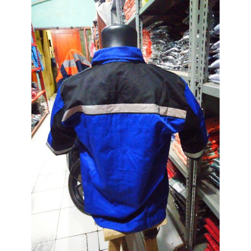 SERAGAM SAFETY LENGAN PENDEK BIRU HITAM FREE LOGO RESLETING PREMIUM