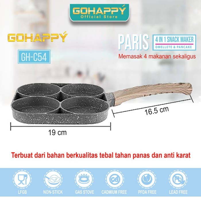 GOHAPPY Omelette 4 IN 1 Paris - Panci Cetakan kue telur egg pan 4 holes fry grill pan