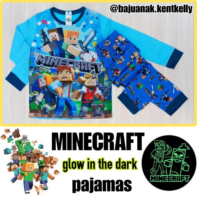 PROMO Baju tidur MINECRAFT Glow in the dark pakaian tidur teen remaja kaos