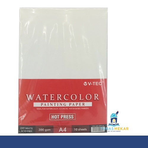 

V-tec Watercolor Paper Hot Press A4 300gsm - 10 Sheets