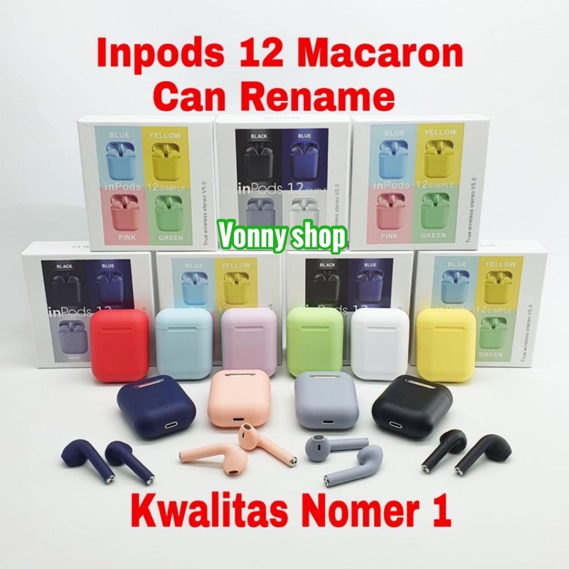InPods 12 Macaron and Simple color series Earphone TWS bluetooth 5.0 Headset inpods12 i12-1