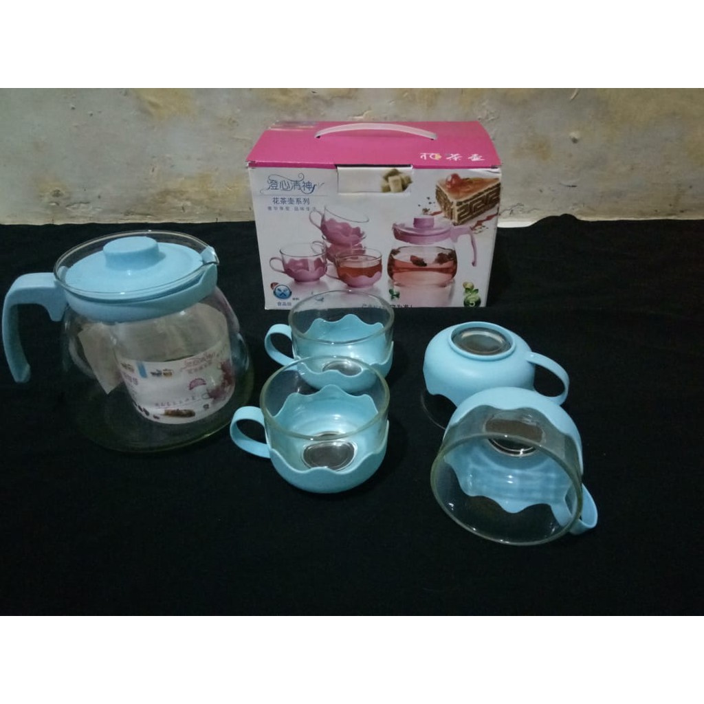 ORIGINAL TEA  POT  SET  5 IN 1 TEKO DAN GELAS KACA  SET  TEKO 