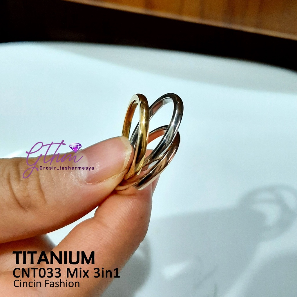 Cincin Titanium 3in1 Kombinasi Gold-Silver-Rosegold Anti Karat Perhiasan Import CNT03#