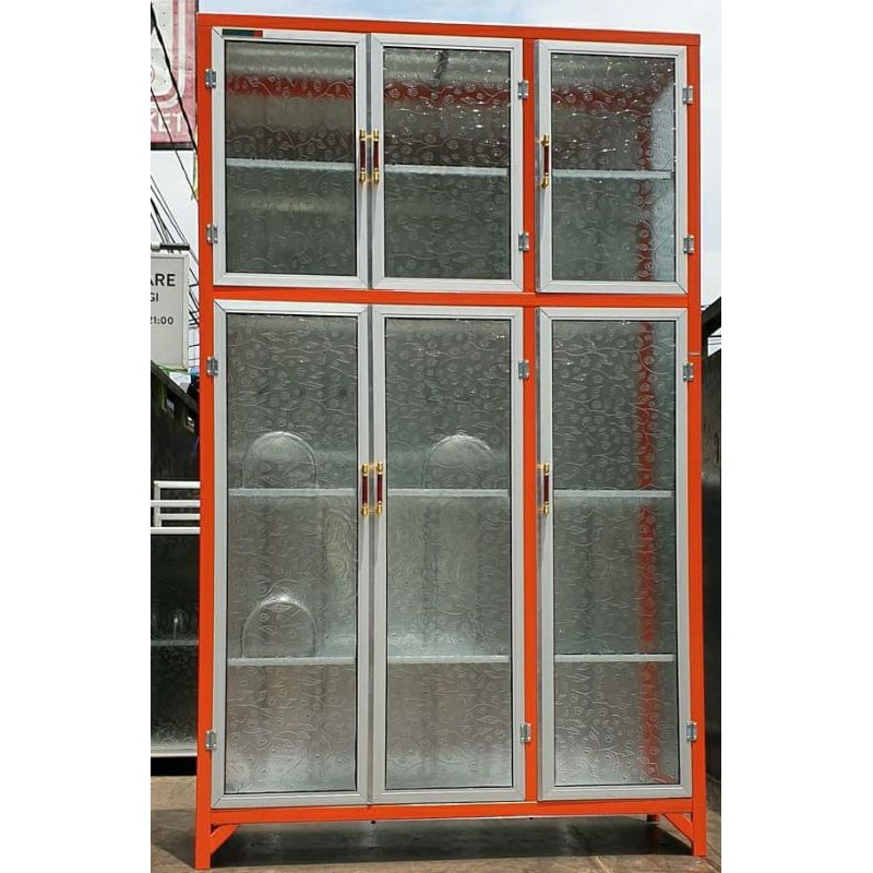 Rak Piring 3 pintu Alumunium Full Kaca