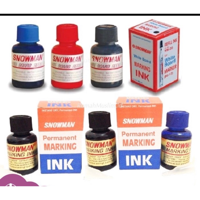 SNOWMAN REFILL INK MARKER -  ISI TINTA SPIDOL WHITEBOARD NON PERMANENT WIB 20  - PERMANENT MIG 20 - BLUE BLACK RED / MERAH HITAM BIRU PERMANEN