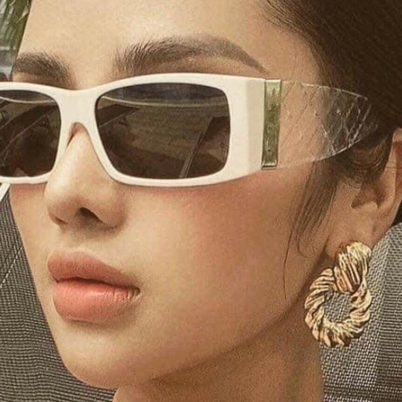 (YUZHU) COD Gaya Barat Rectangle Rhombus Temple Sunglasses untuk Wanita/Pria Nuansa Sempit Kecil untuk Wanita