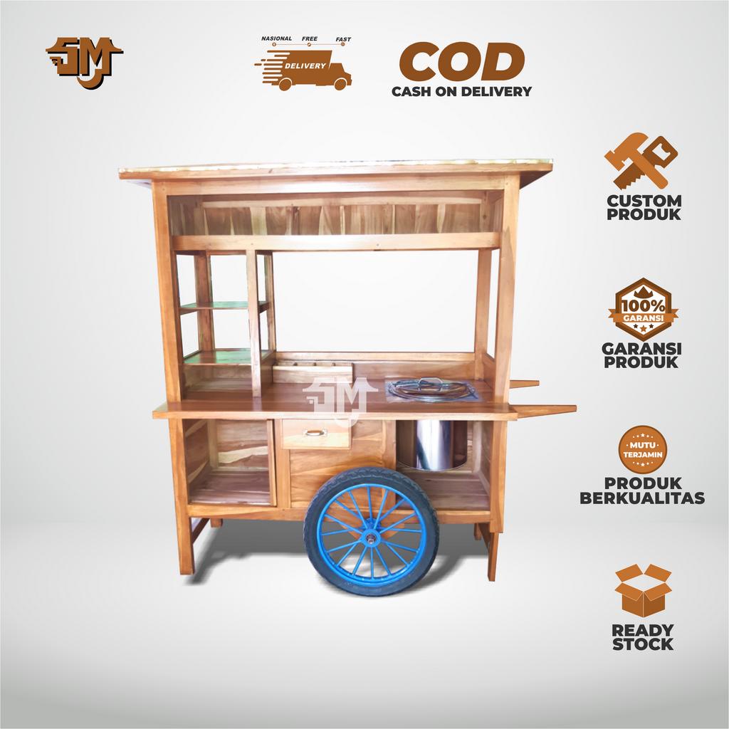 Gerobak  Mie Ayam Bakso/Grobak Bakso Dorong/Gerobak Kayu Kekinian/Grobak Mieso Keliling