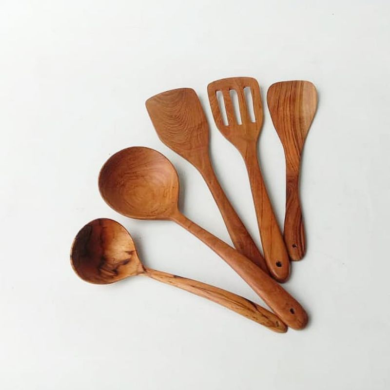 SPATULA COOKING SPOON SET 5 - Spatula Kayu / Sodet Kayu / Sutil Kayu / Sendok Masak / Wooden Cooking