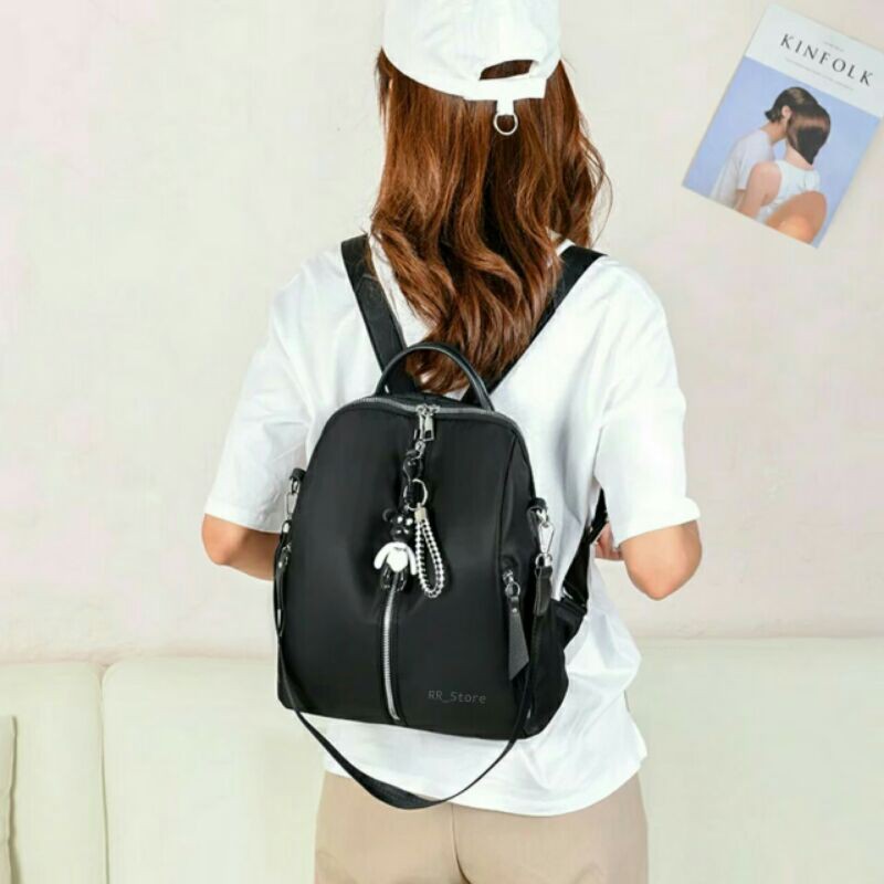 backpack Kampus Ransel Kuliah Kerja Warna Solid Wanita Korea Versi Siswa SMA tas sekolah-5