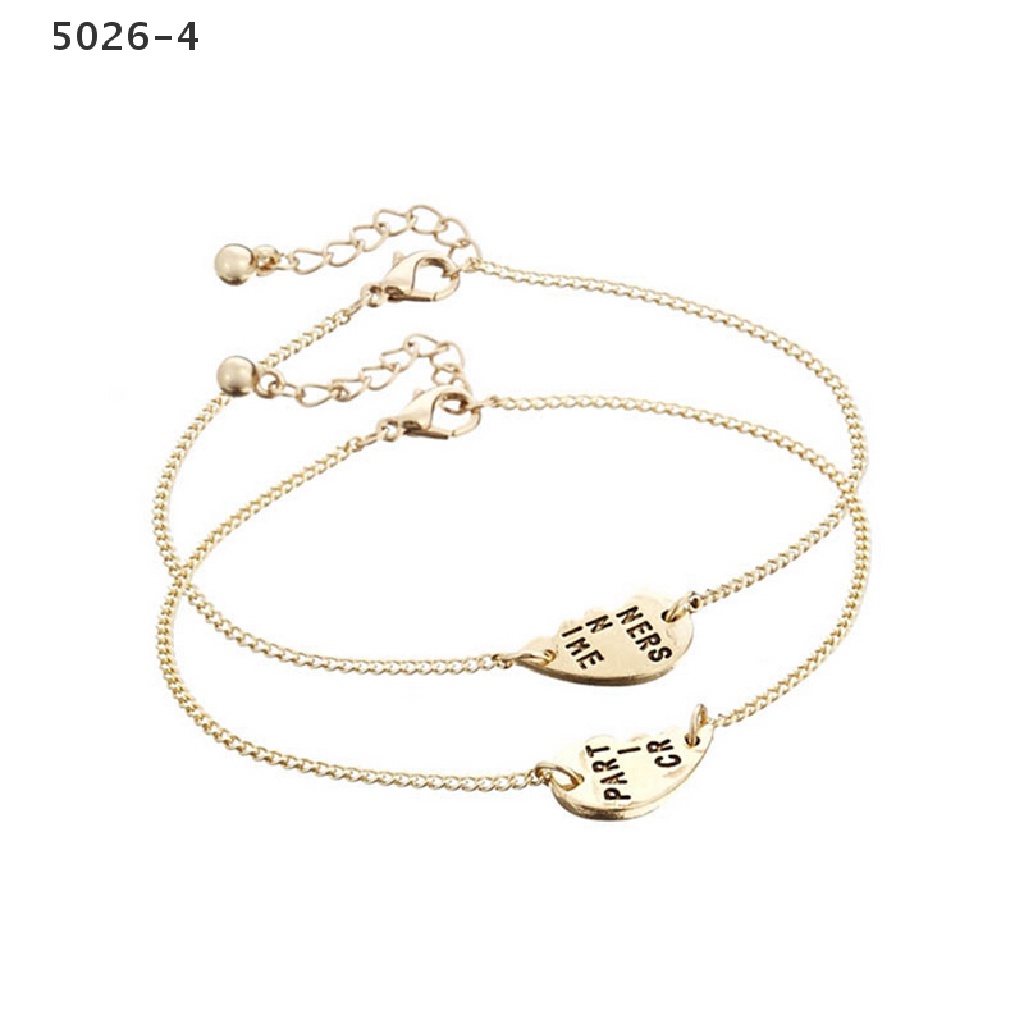 5026-4 2 Pcs Best Friends Forever Split Heart Pendant Bracelet Set for Friendship Gift 5026-4