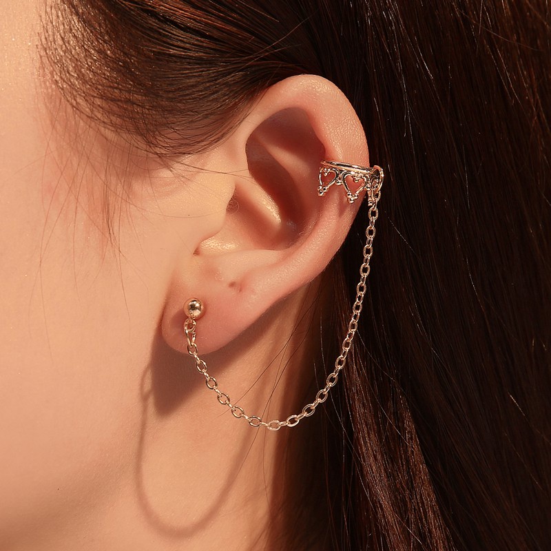 Anting korea wanita panjang model tusuk tindik ring rantai gantung rumbai earring untuk cewek gaul edgy motif kupu mahkota daun warna emas silver import