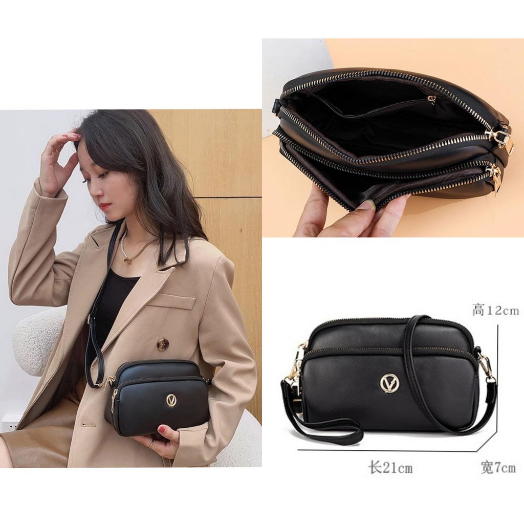 TAS SELEMPANG WANITA KECIL KULIT HITAM PREMIUM EVILA TA444B5 SLING BAG KOREA KEKINIAN IMPORT BATAM FASHION REMAJA BRANDED MURAH