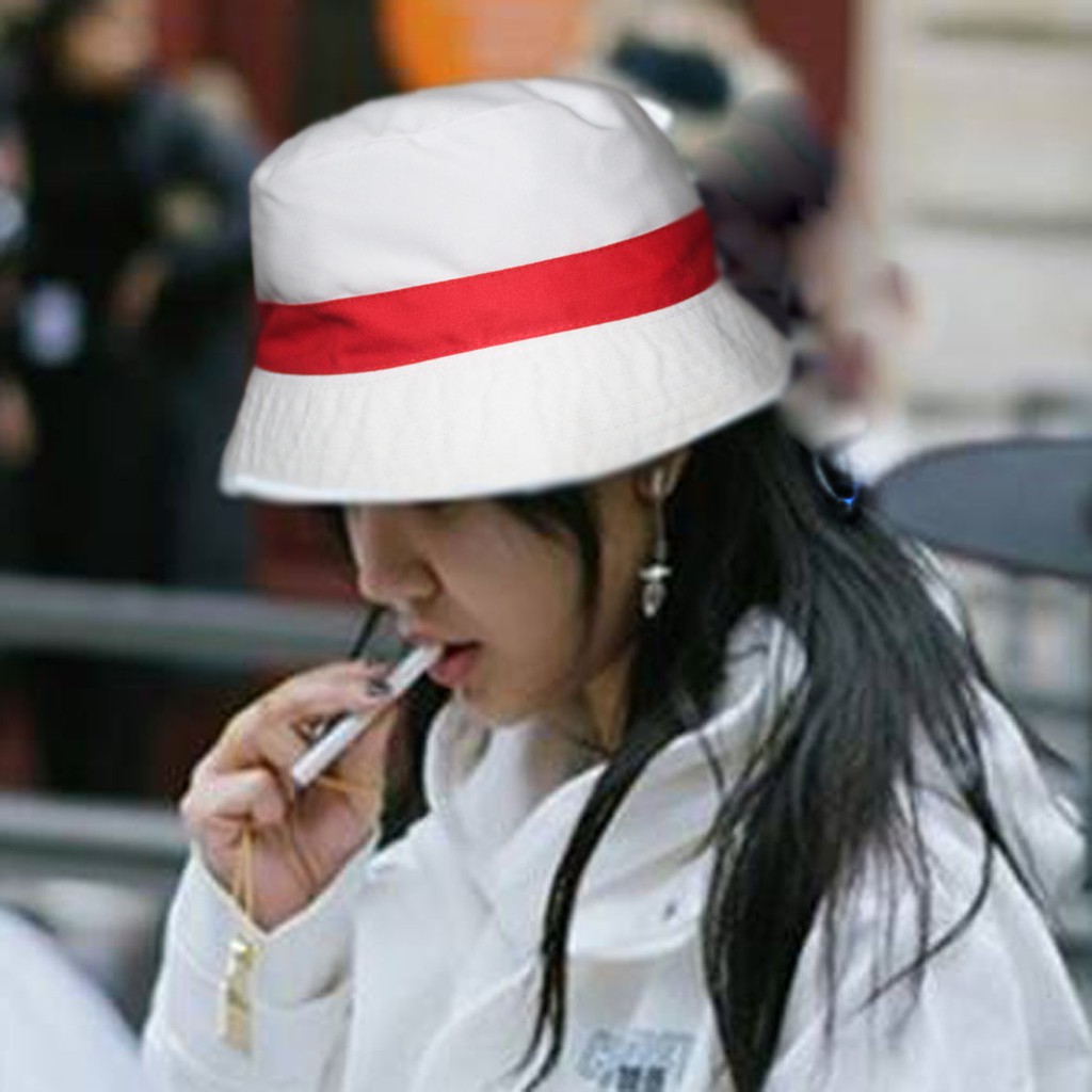 topi bucket hat putih variasi merah topi bulat pernak pernik  17 agustusan