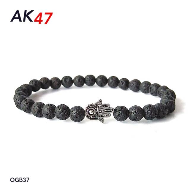 Gelang Batu Lava Hamsa Hand 6mm