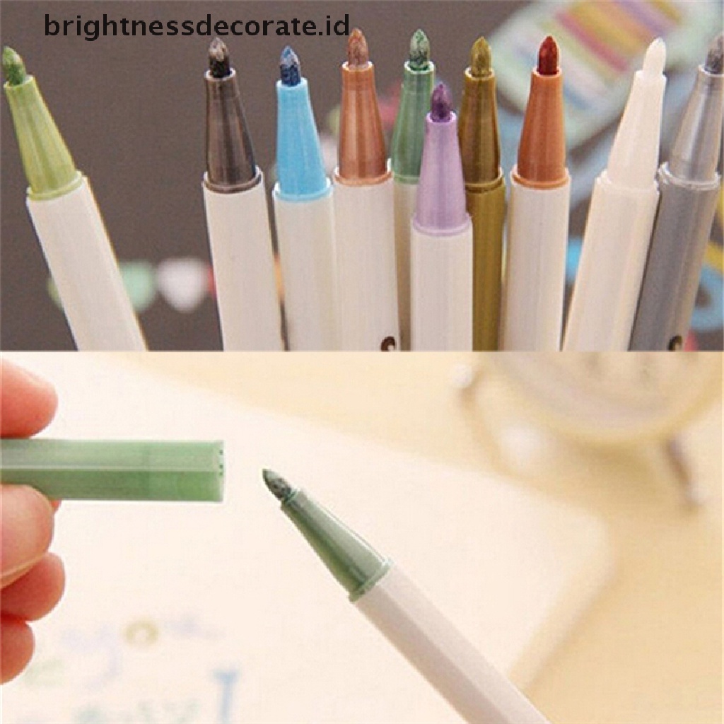 10pcs / Set Pensil Marker Warna Metalik Tahan Air Untuk Album DIY