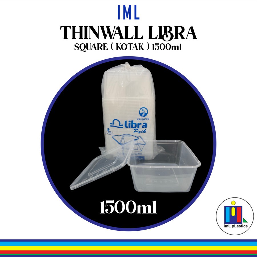 Kotak Makan Plastik THINWALL LIBRA SQUARE ( KOTAK ) 1500ml ( 1 set isi 25 pcs )