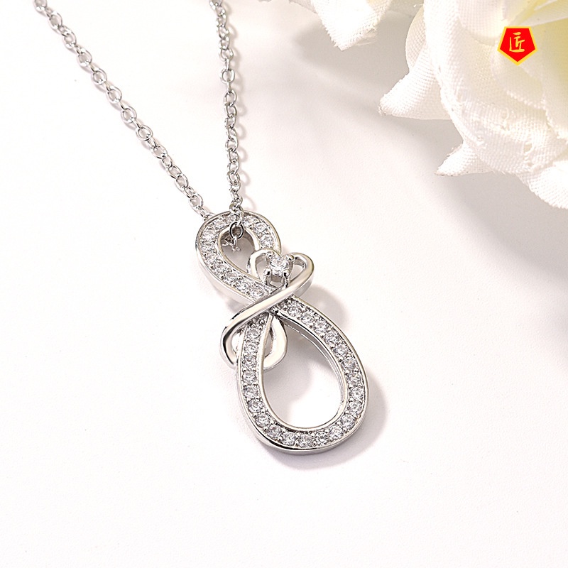 [Ready Stock]Micro-Inlaid Diamond Heart-Shaped Pendant Europe and America Creative 925 Silver Necklace