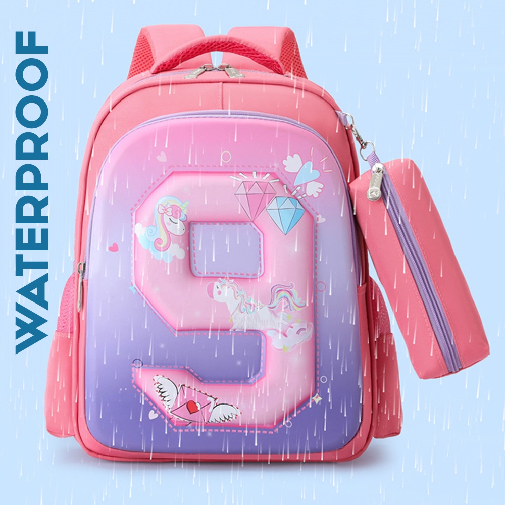 Tas Sekolah Anak SD Waterproof IMPORT Unicorn 3D angka