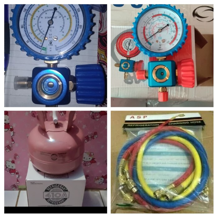 Paket Isi Freon R410 2.8kg SEGEL tabung KECIL manifold SIGHTGLASS R410