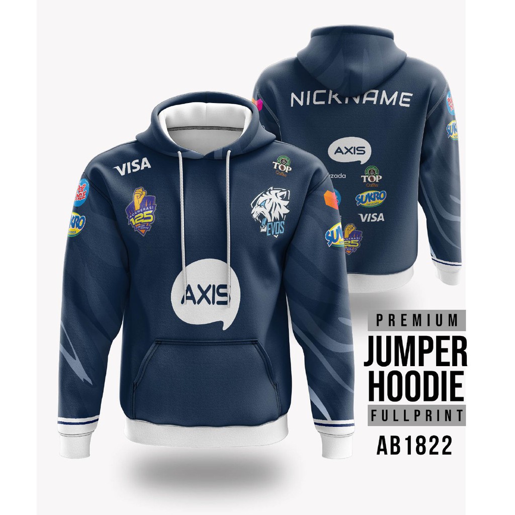 Jaket Hoodie Pria Custom EVOS 2021 Blue - Jumper Hoodie Full Print - AB1822