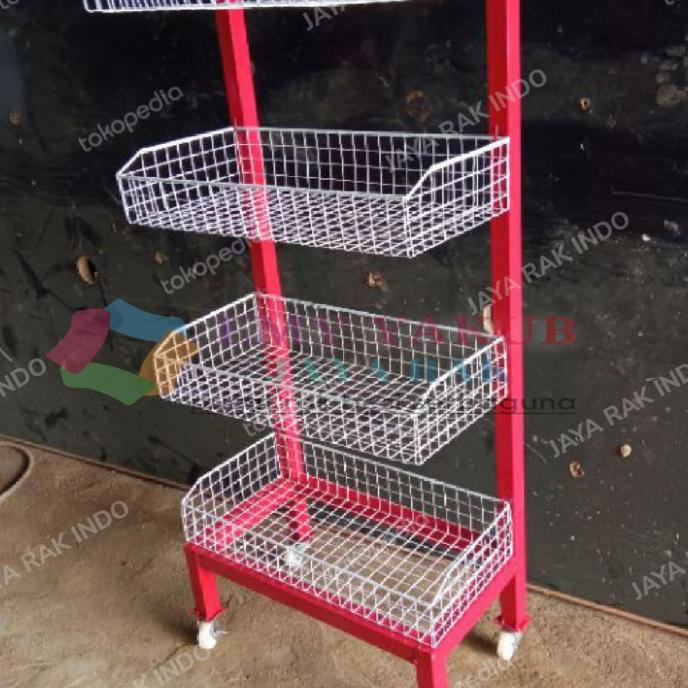 RAK TOKO WARUNG CHIKI CIKI SNACK RODA SERBAGUNA 4 SUSUN TERMURAH