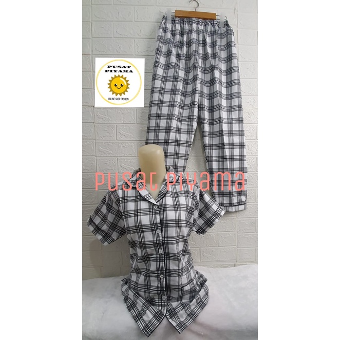Setelan Lengan Pendek Piyama Baju Tidur Wanita Guilen Kotak Pajamas Cewek Dewasa Kekinian Abg-L Kelita Pndek Putih